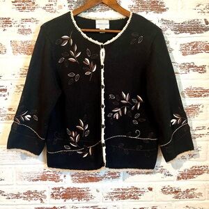 Christopher & Banks Cardigan Sweater Hand Crochet Embroidered Fall Size M